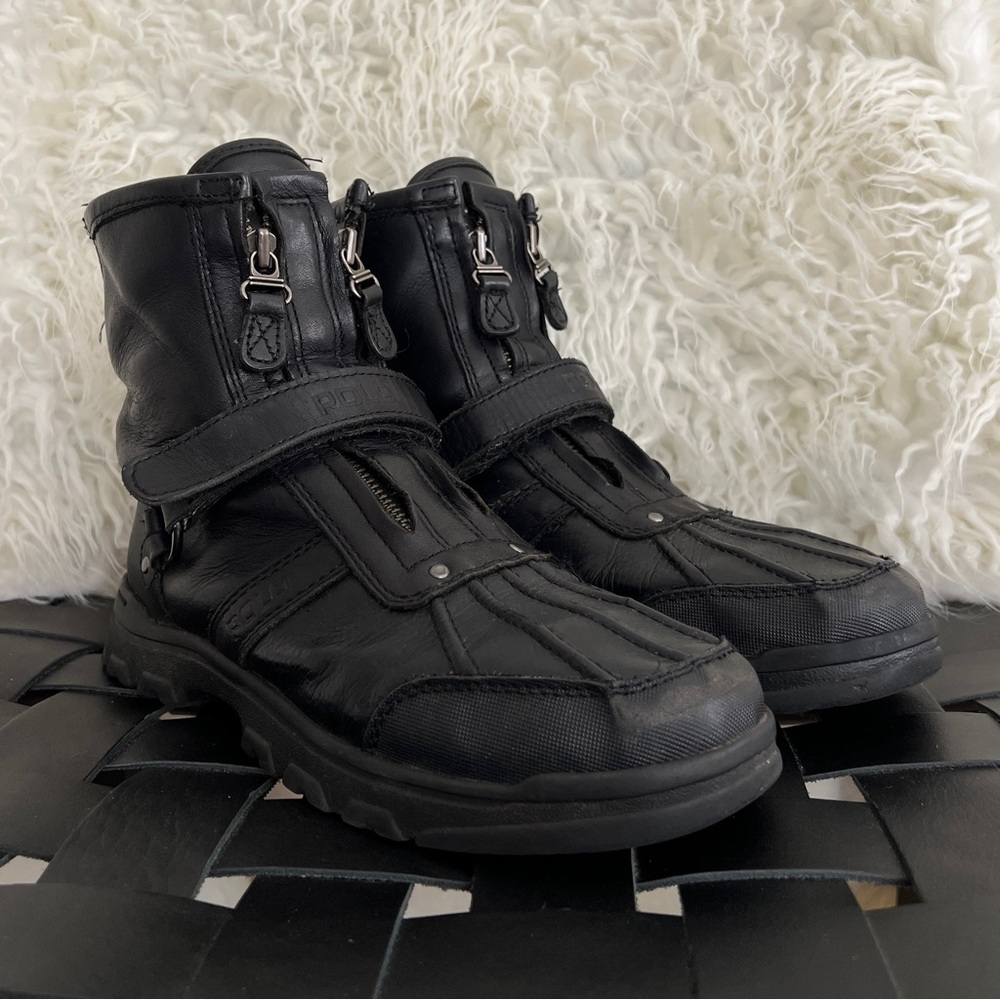 Y2K Black Leather Zipper & Strap Biker Boots